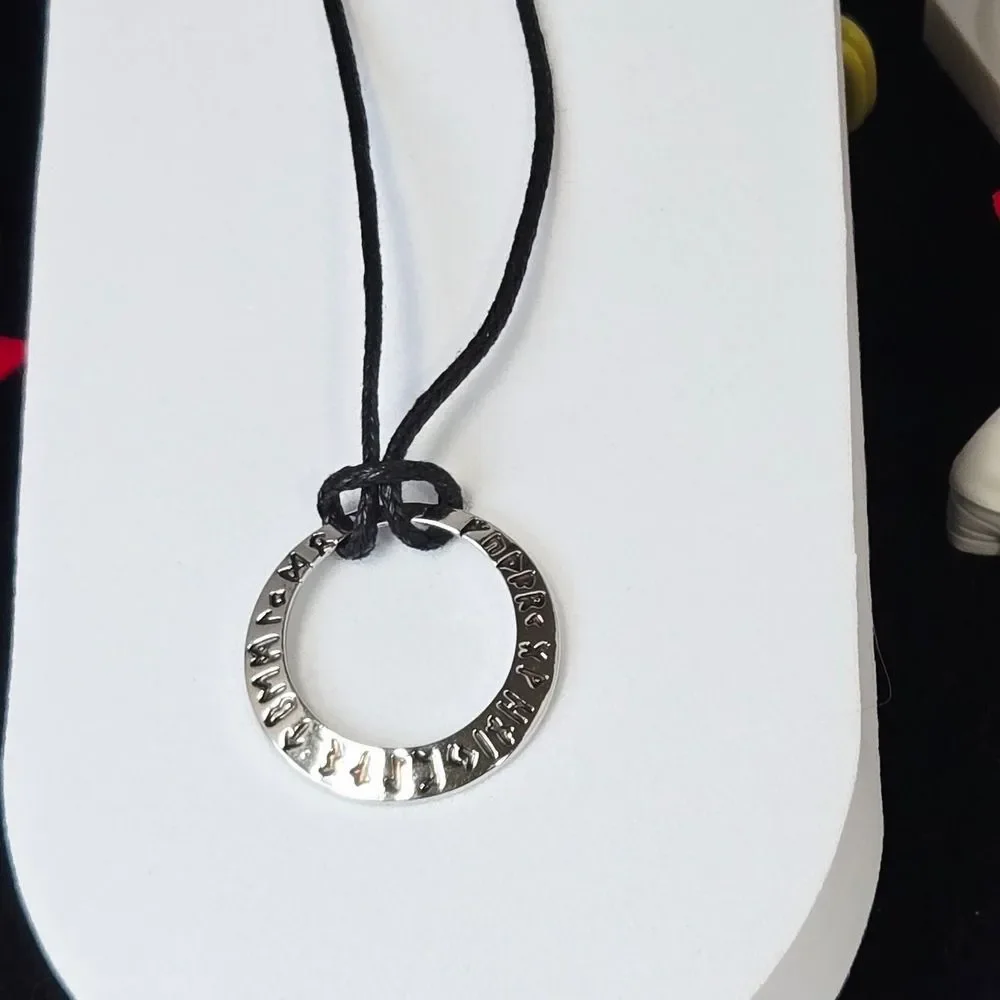 Rune Wheel Necklace Norse Moon Pendant Silver Ring Adjustable Cord Odin Viking